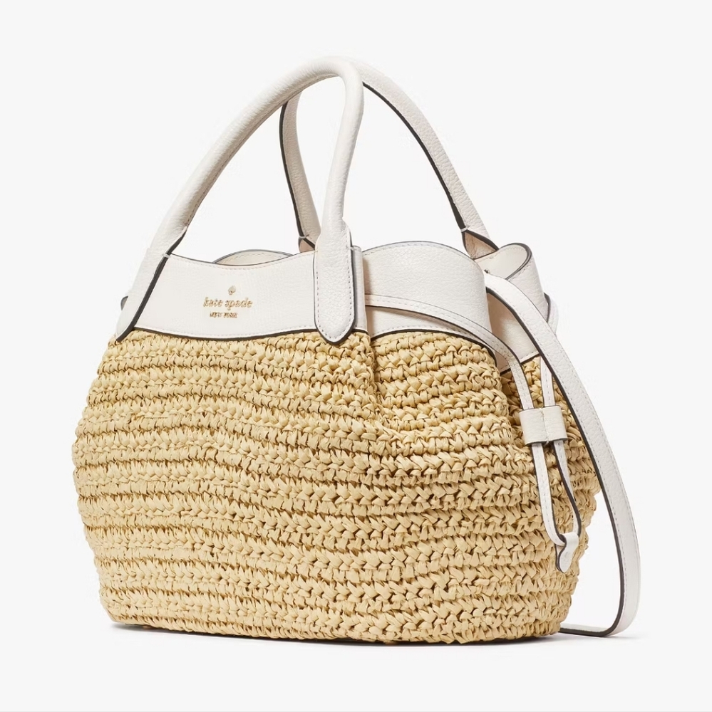 Kate Spade Dumpling Straw Large Satchel, Parchment Multi - Picture 3 of 8